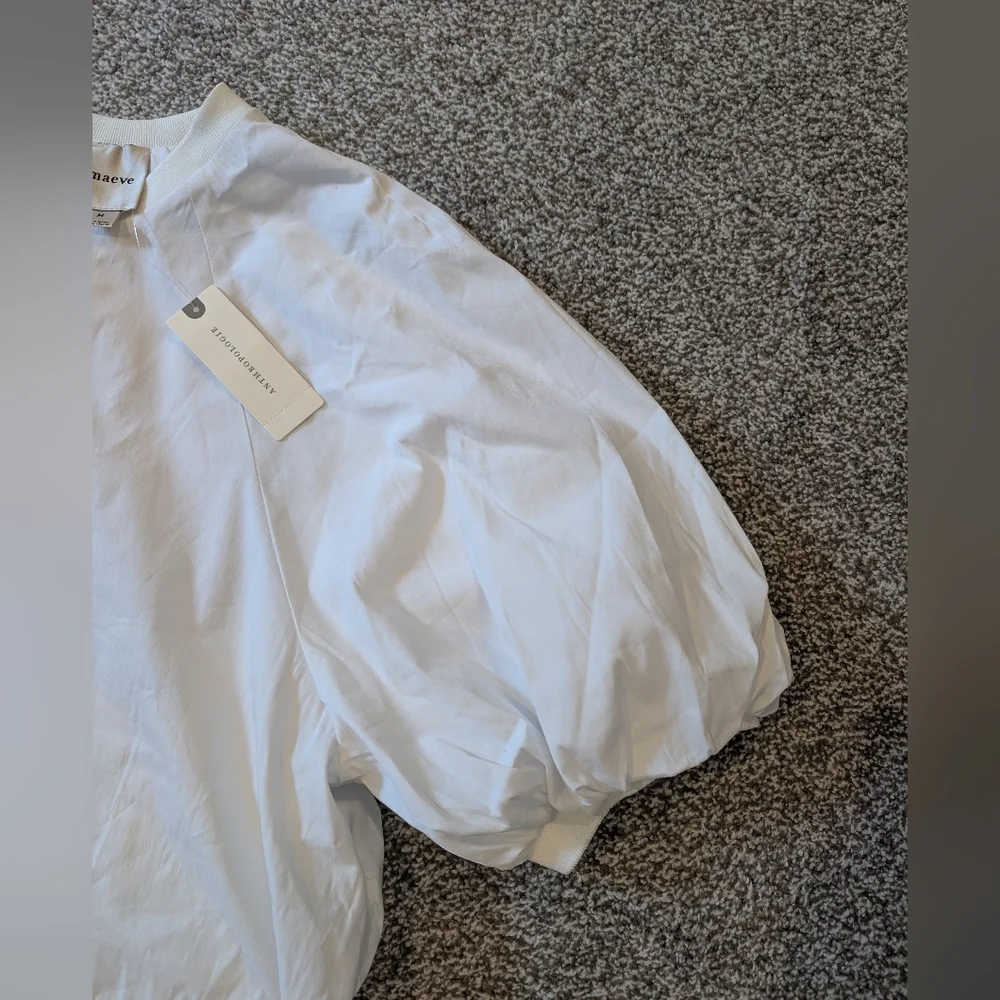 Anthropologie Maeve Cotton Puff Sleeve White Cropped Top Size Medium